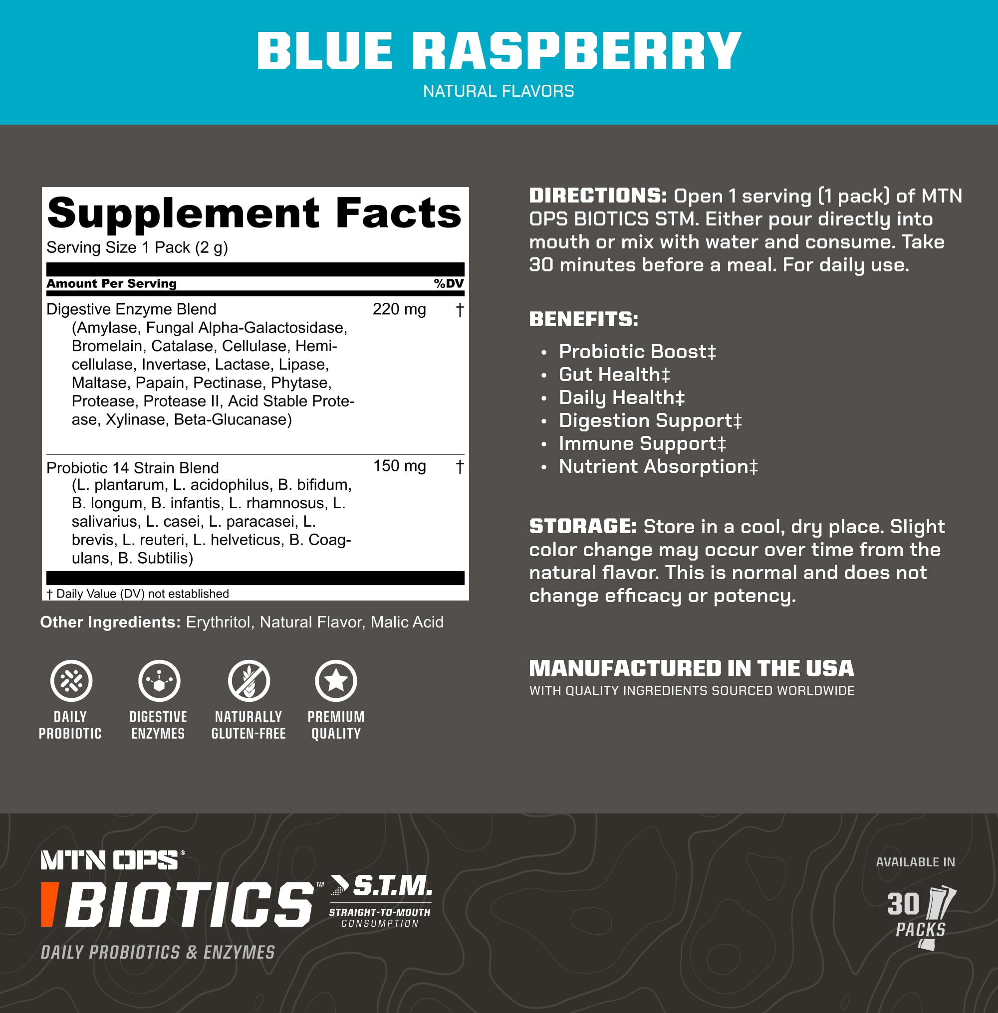 MTN OPS Biotics STM Probiotic Supplement – Gut Health, Digestion & Immunity (Sugar-Free)