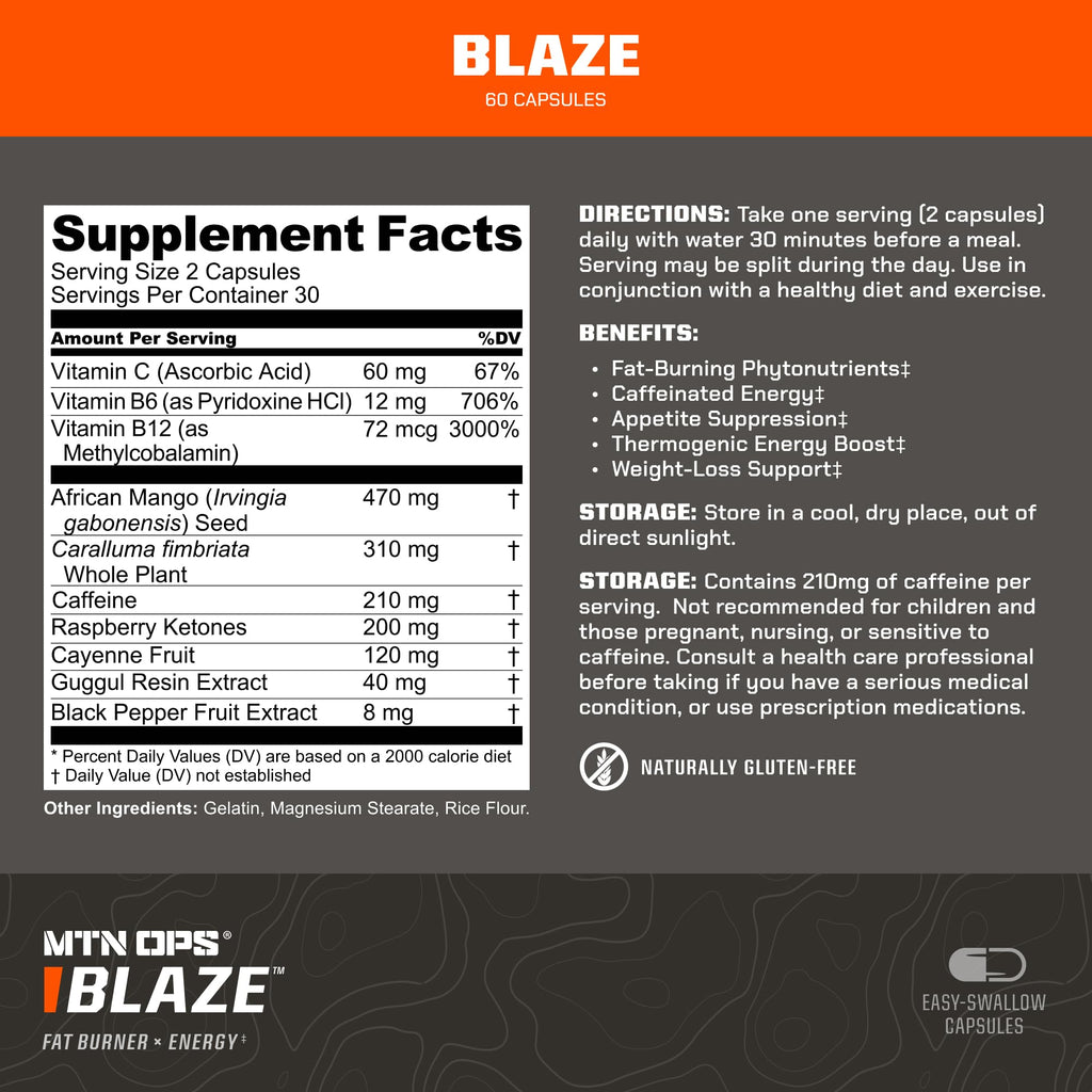 MTN OPS Blaze Fat Burner & Thermogenic Metabolism Booster – 210mg Caffeine, 30 Servings