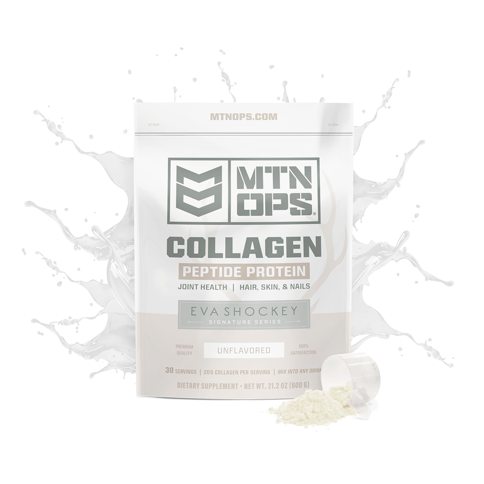 MTN OPS Collagen Peptide Protein Powder – Eva Shockey Signature, 20g Unflavored, Zero Sugar, 30 Servings