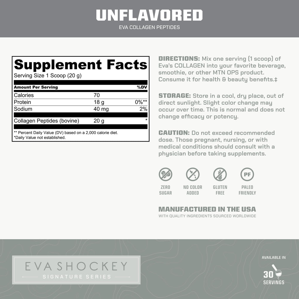 MTN OPS Collagen Peptide Protein Powder – Eva Shockey Signature, 20g Unflavored, Zero Sugar, 30 Servings