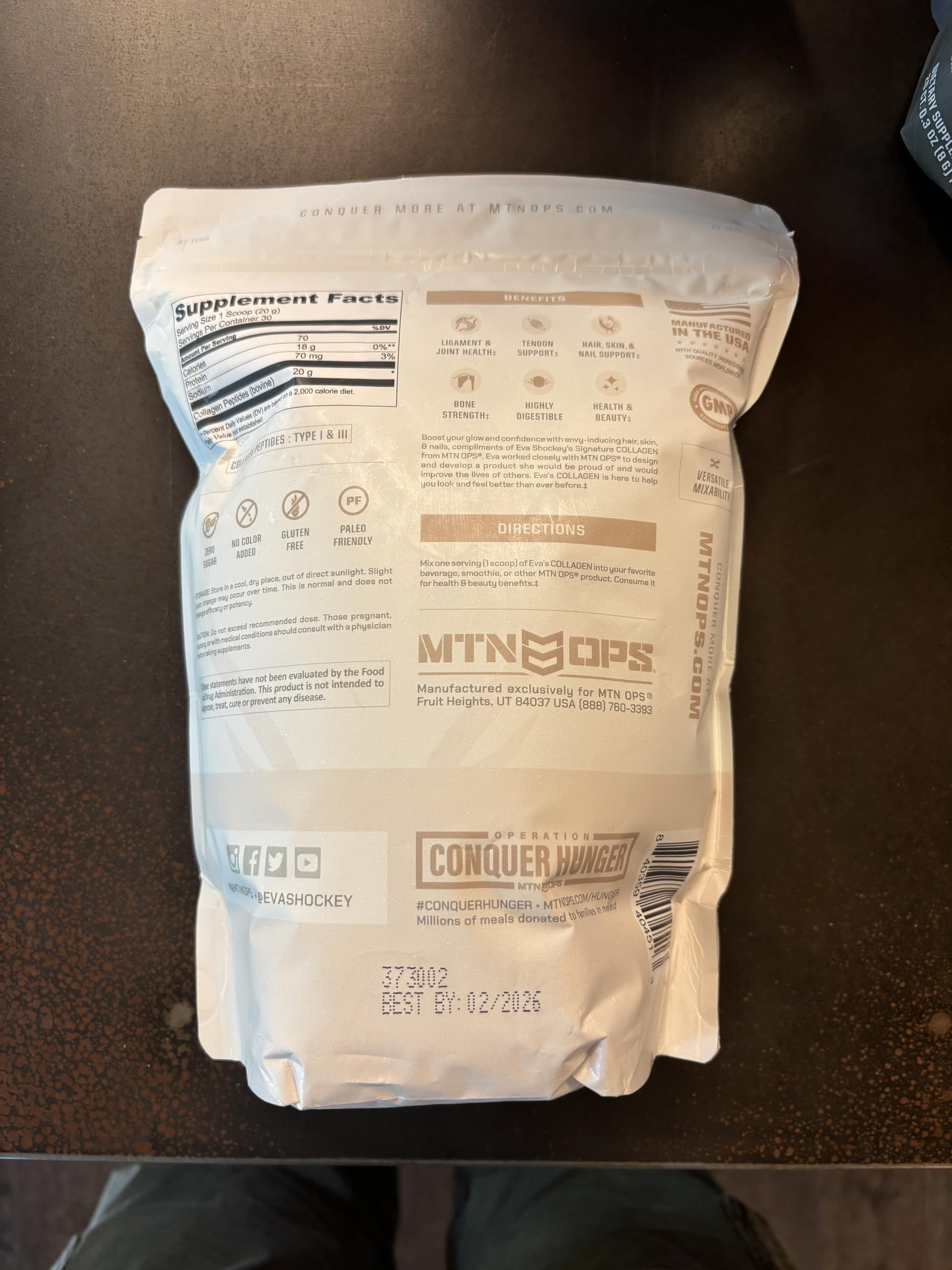 MTN OPS Collagen Peptide Protein Powder – Eva Shockey Signature, 20g Unflavored, Zero Sugar, 30 Servings