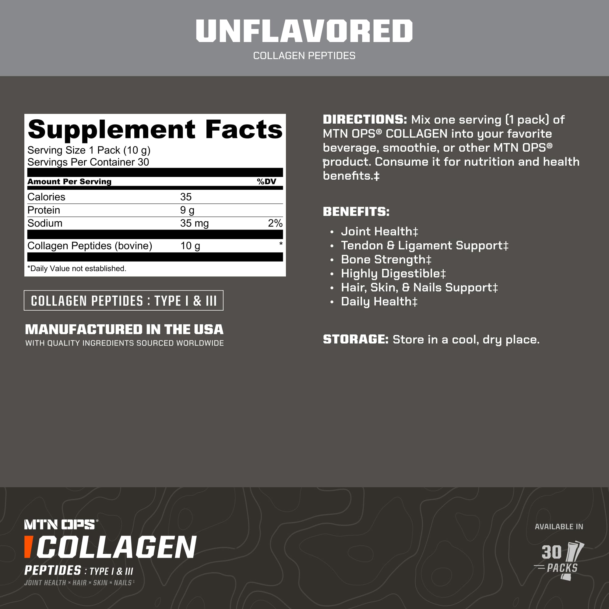 MTN OPS Collagen Protein Powder On-The-Go Packs - 9g Protein Per Serving, Unflavored, 30 Packs
