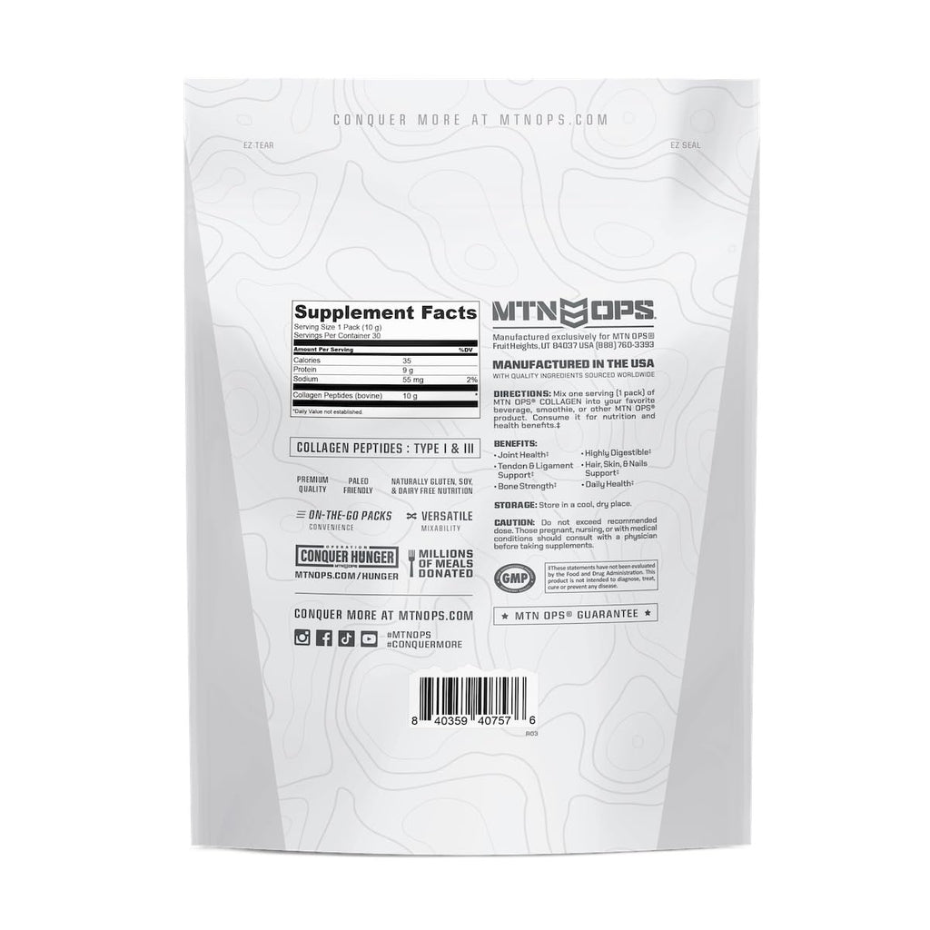 MTN OPS Collagen Protein Powder On-The-Go Packs - 9g Protein Per Serving, Unflavored, 30 Packs