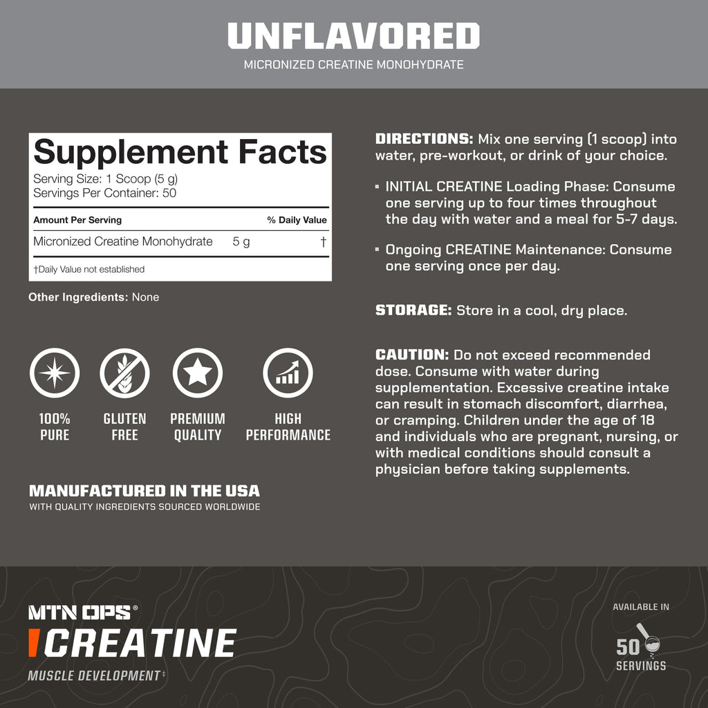MTN OPS Creatine Monohydrate Powder, Unflavored 50 Serving Tub – 100% Pure Micronized