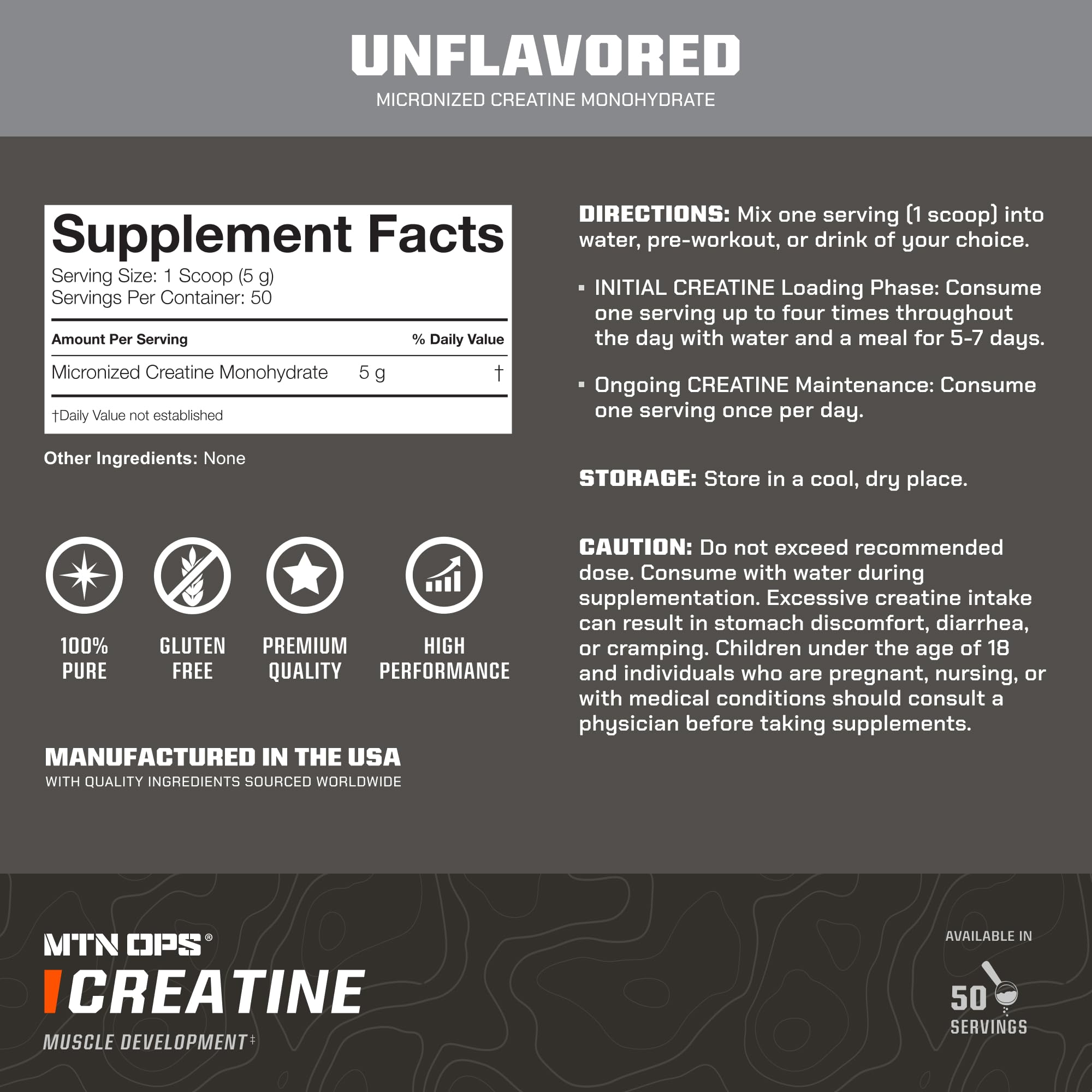 MTN OPS Creatine Monohydrate Powder, Unflavored 50 Serving Tub – 100% Pure Micronized