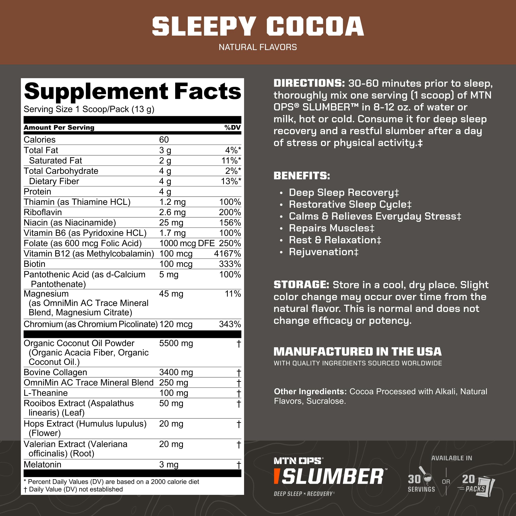 MTN OPS Slumber – Sleep Aid for Deep Sleep & Muscle Recovery (20 Servings)