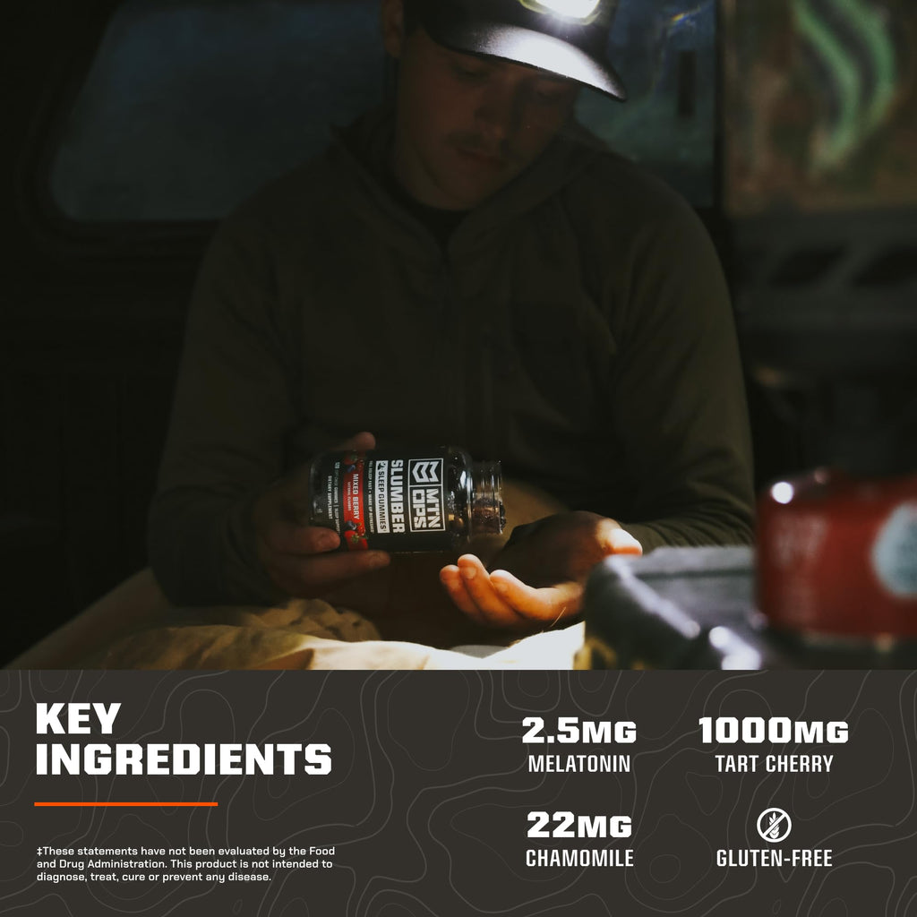 MTN OPS Slumber Sleep Gummies – Tart Cherry 1000mg, Melatonin 2.5mg, Mixed Berry | 60 Servings