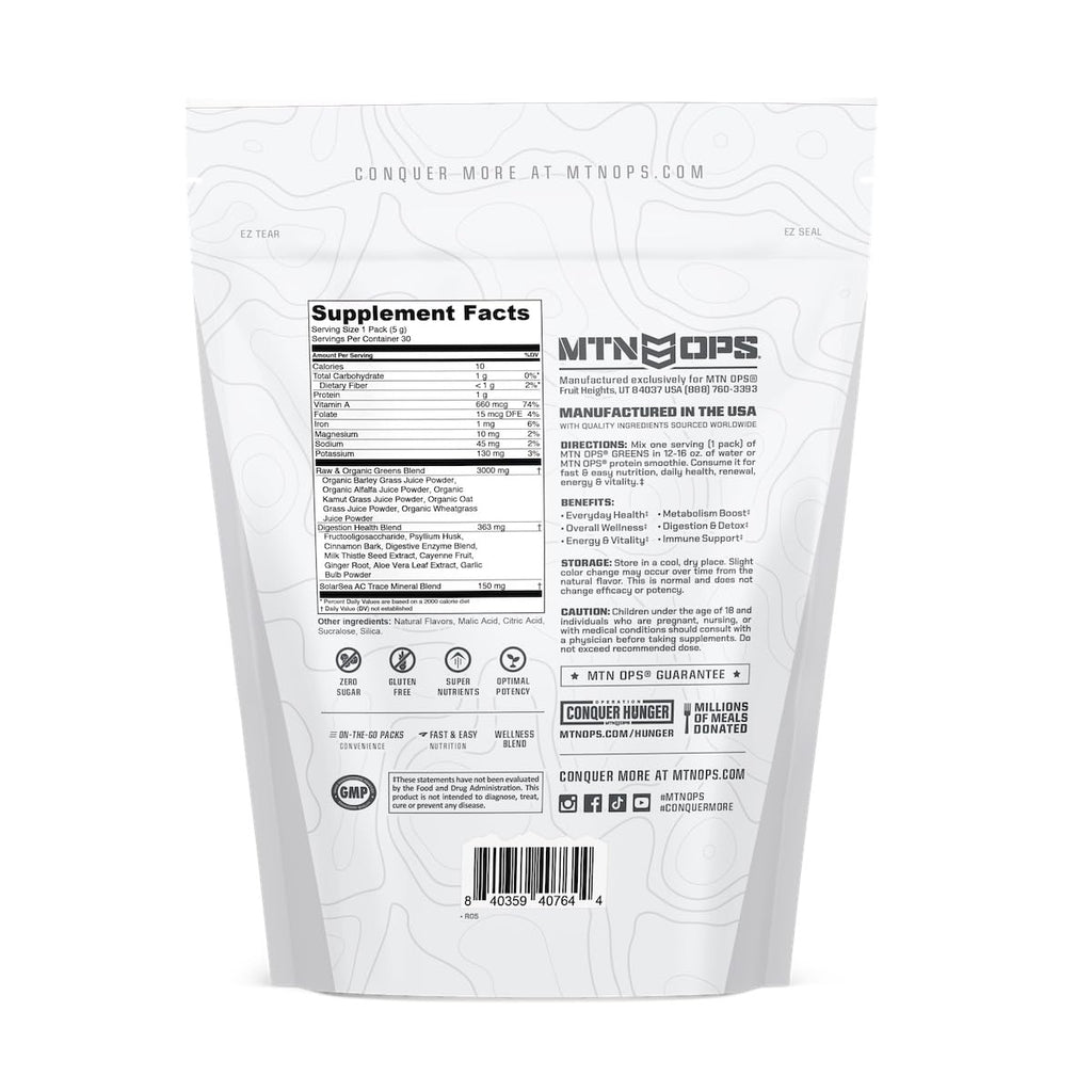 MTN OPS Super Greens – Immune Health & Energy Powder, 30 On-The-Go Packs