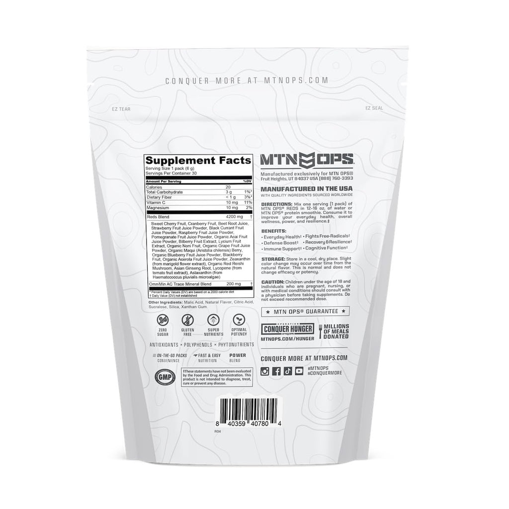 MTN OPS Super Reds Daily Health & Antioxidant Drink Powder – 30 On-The-Go Packs