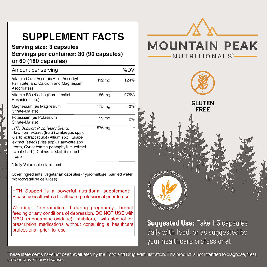 HTN Blood Pressure Support - Mountain Peak Nutritionals (90 Veg Caps) Rauwolfia, Hawthorn & Magnesium