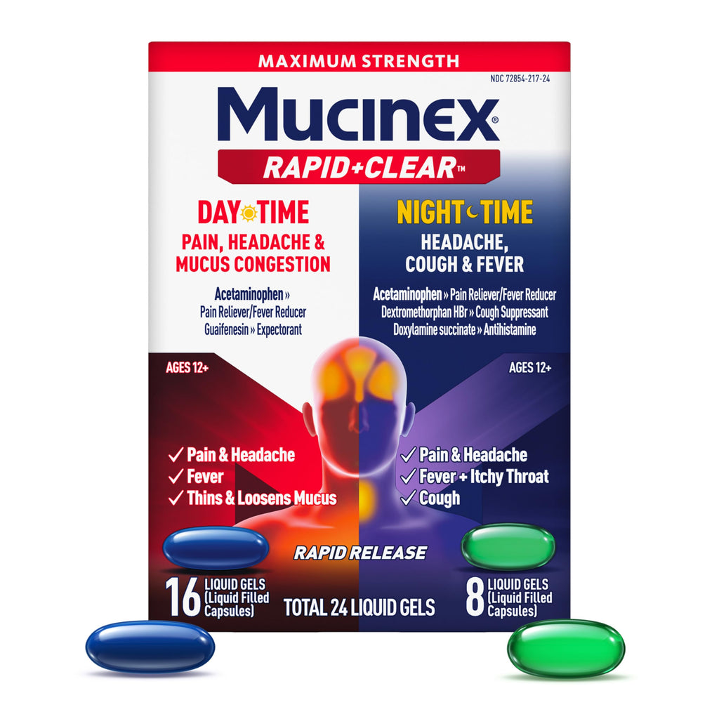 Mucinex Rapid Clear Maximum Strength Day & Night Cold and Flu Medicine for Adults - 24 Count