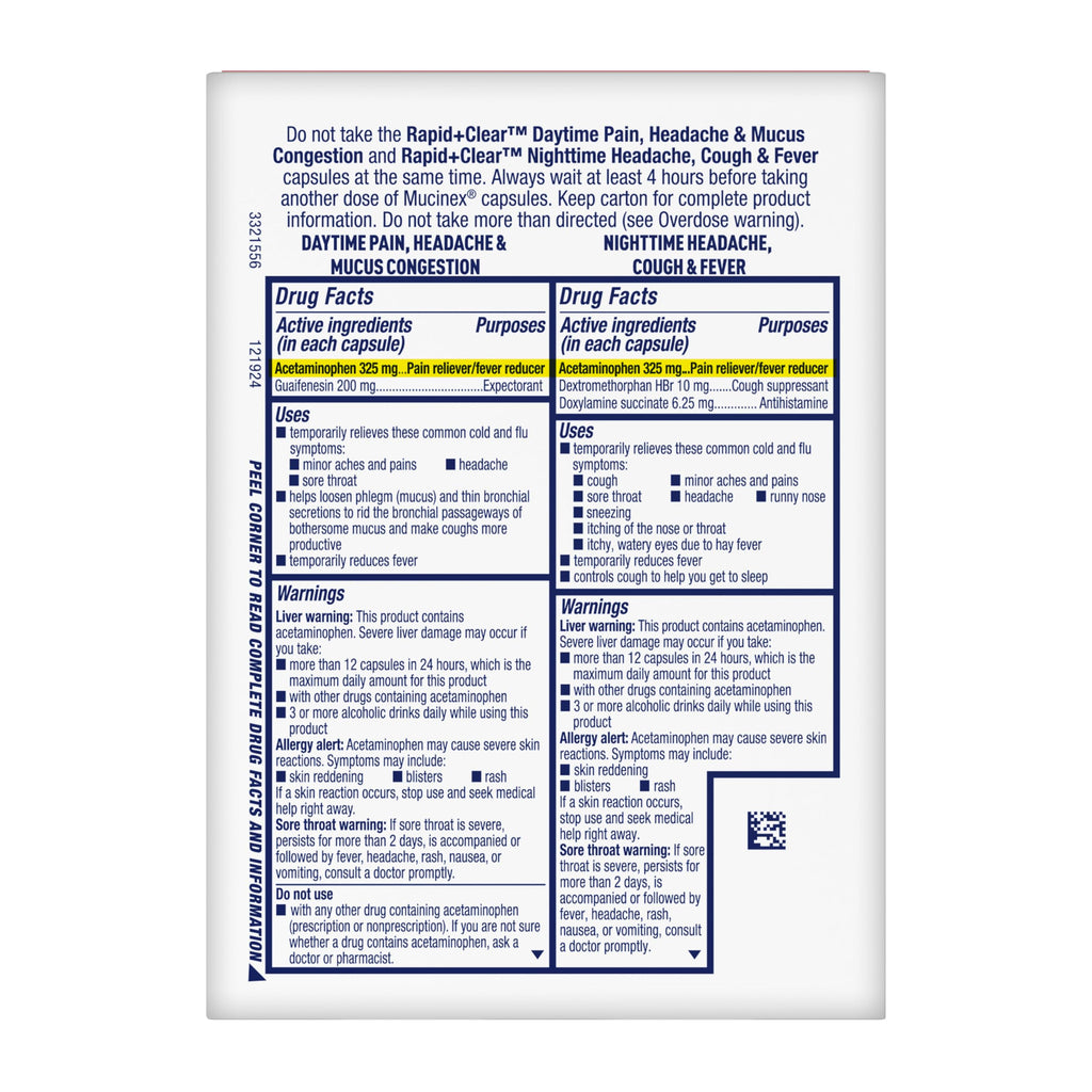 Mucinex Rapid Clear Maximum Strength Day & Night Cold and Flu Medicine for Adults - 24 Count