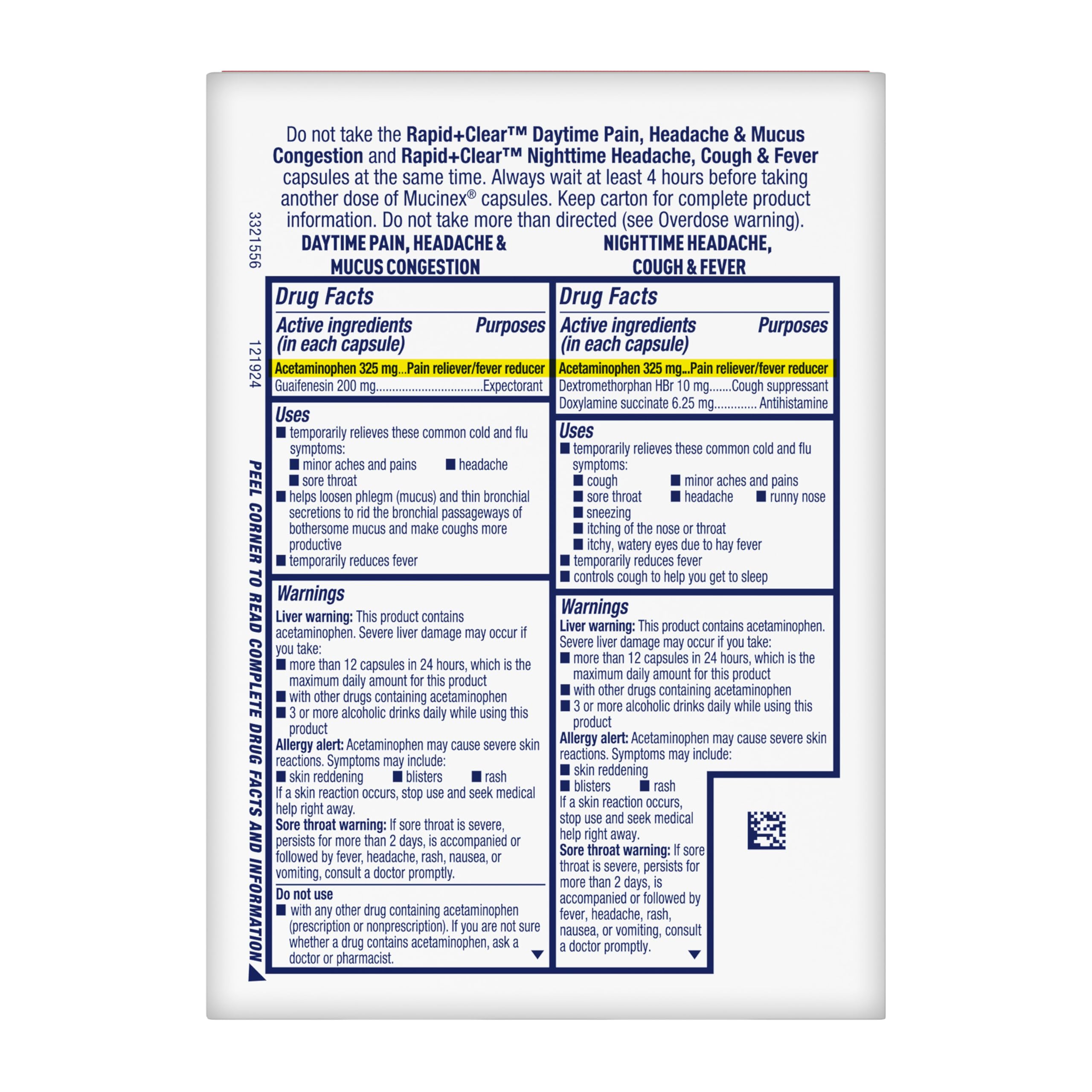Mucinex Rapid Clear Maximum Strength Day & Night Cold and Flu Medicine for Adults - 24 Count