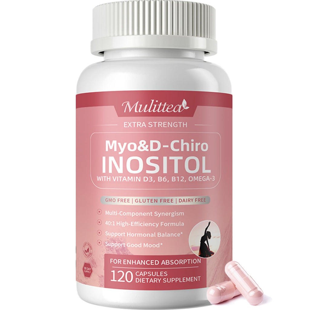 Mulittea Myo-Inositol & D-Chiro Supplement for Women - 14-in-1 Liposomal Inositol, 40:1 Ratio, 120 Vegan Capsules
