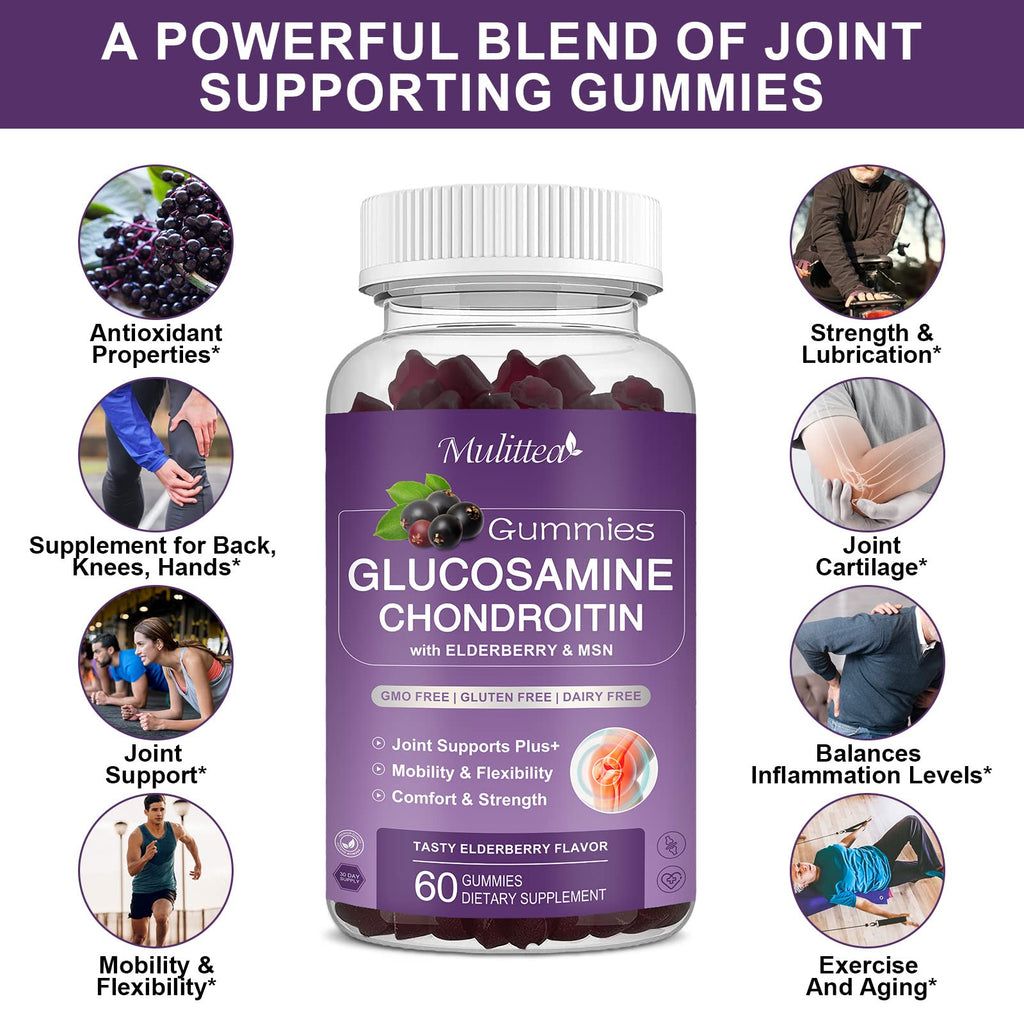 Mulittea Glucosamine Chondroitin Gummies - Extra Strength Joint Support (2 Pack)
