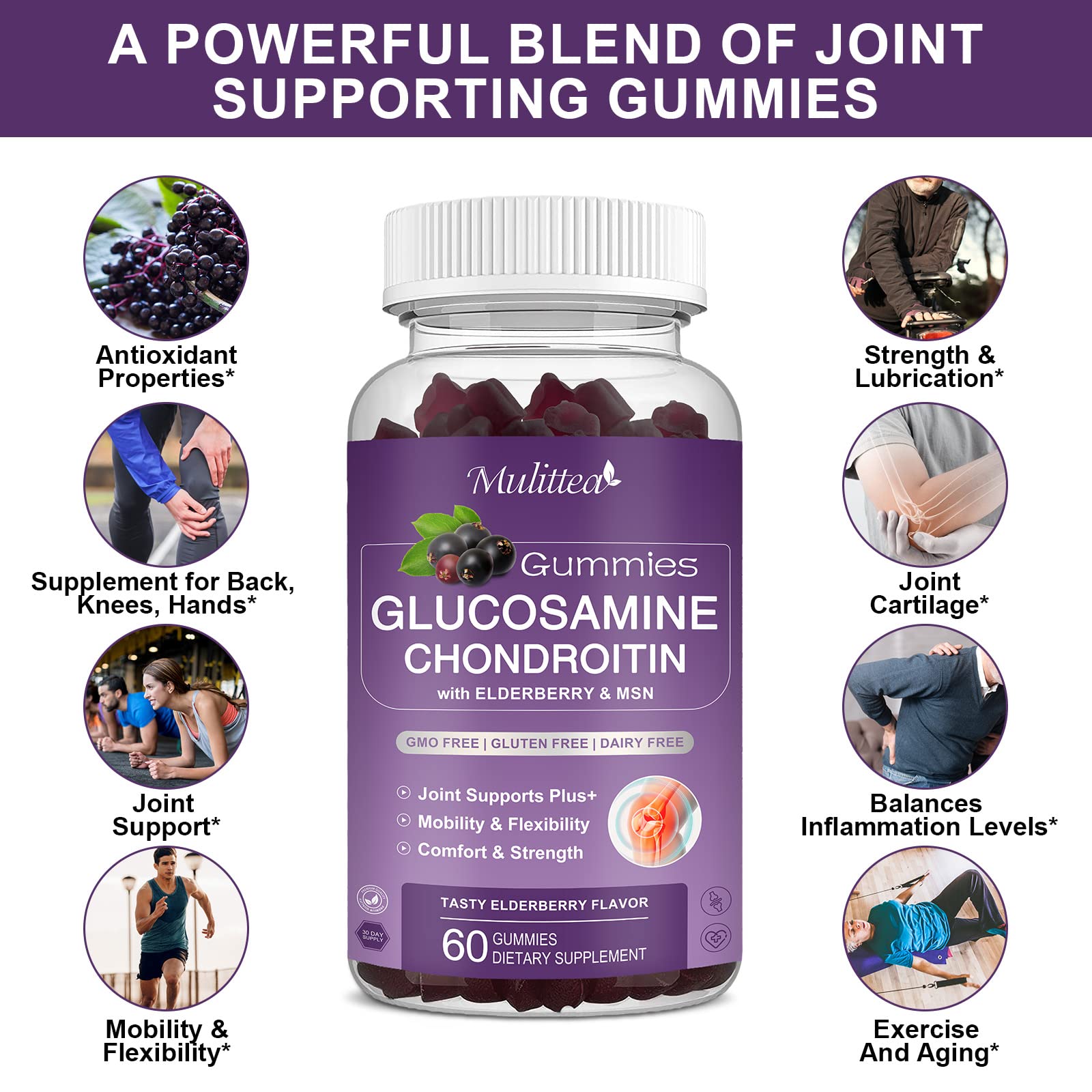 Mulittea Glucosamine Chondroitin Gummies - Extra Strength Joint Support (2 Pack)