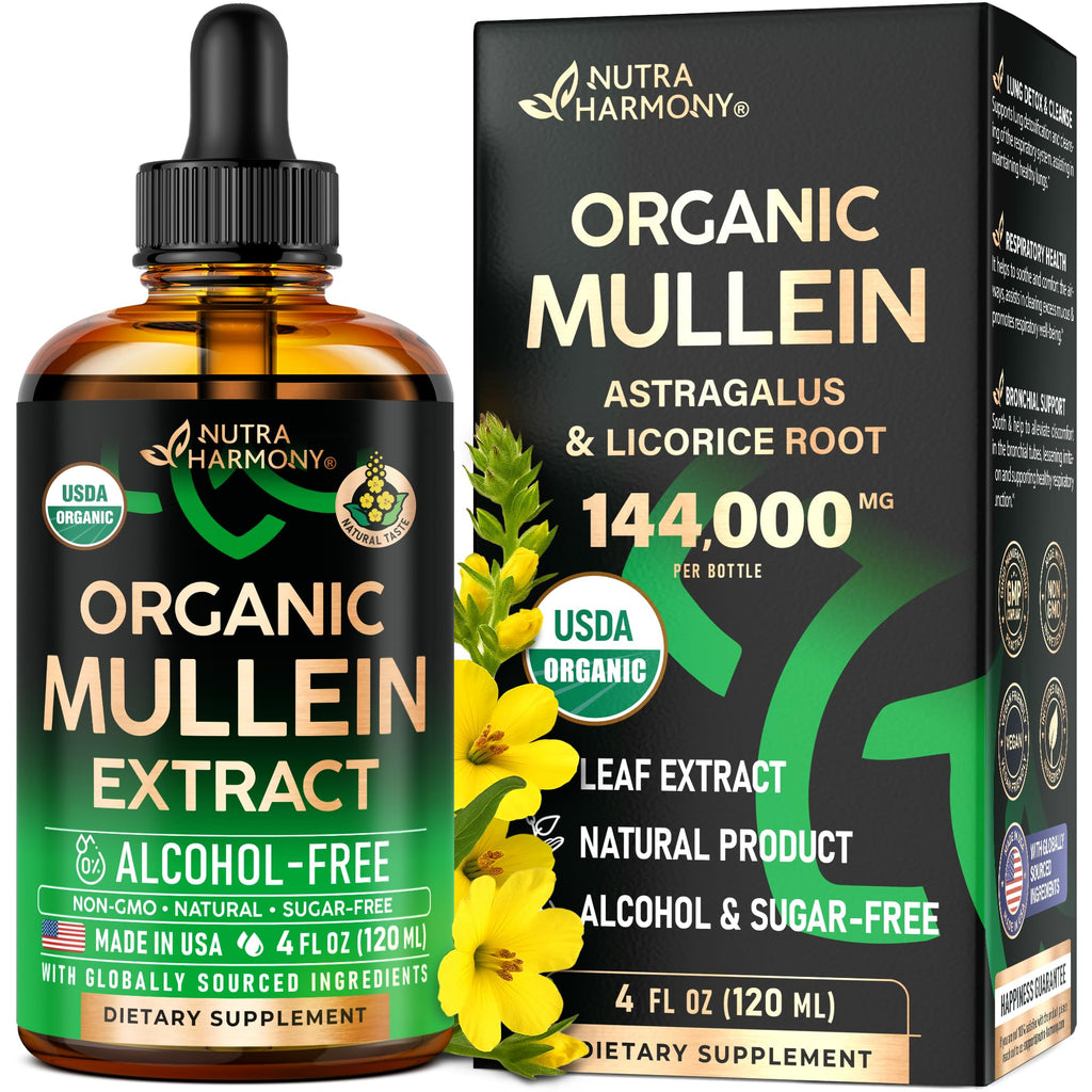 USDA Organic Mullein Drops for Lungs – 4 fl oz | Made in USA