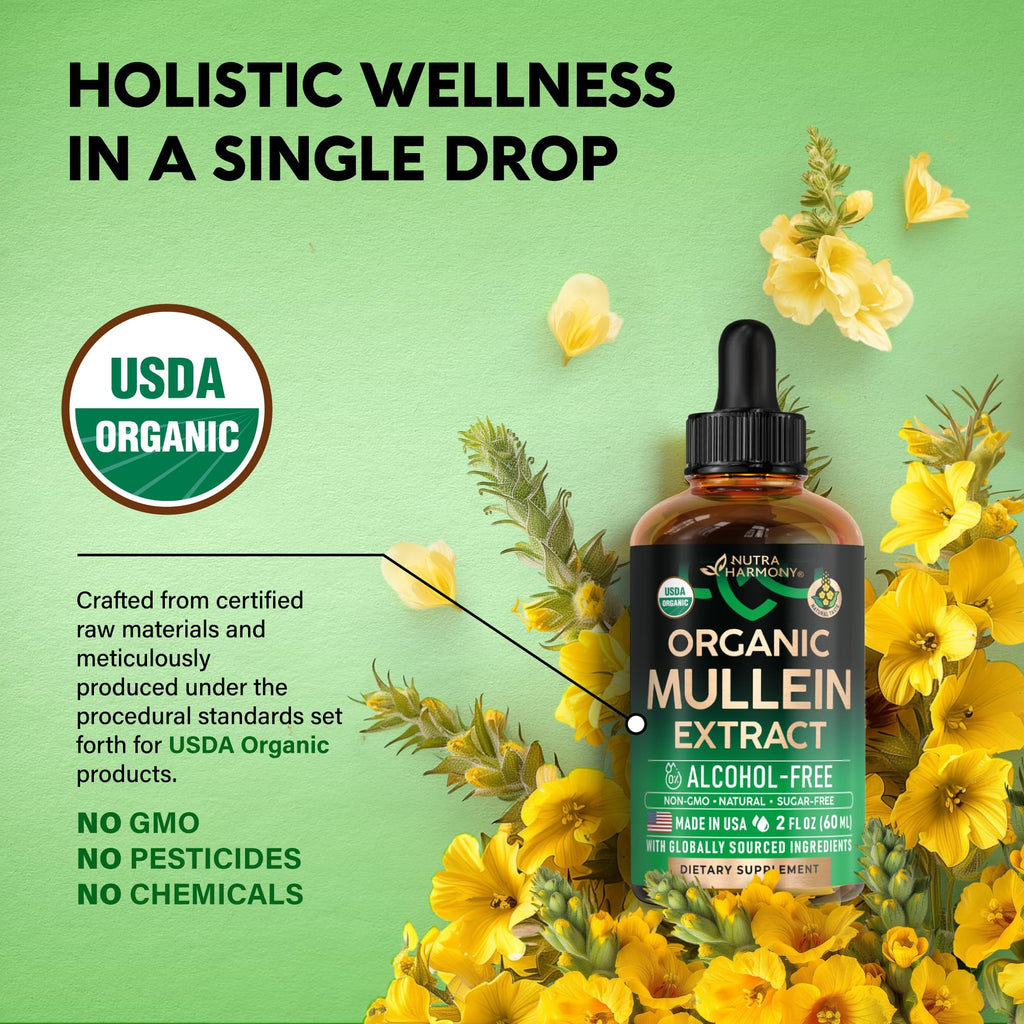 Mullein Drops for Lungs – USDA Organic Mullein Extract, Made in USA