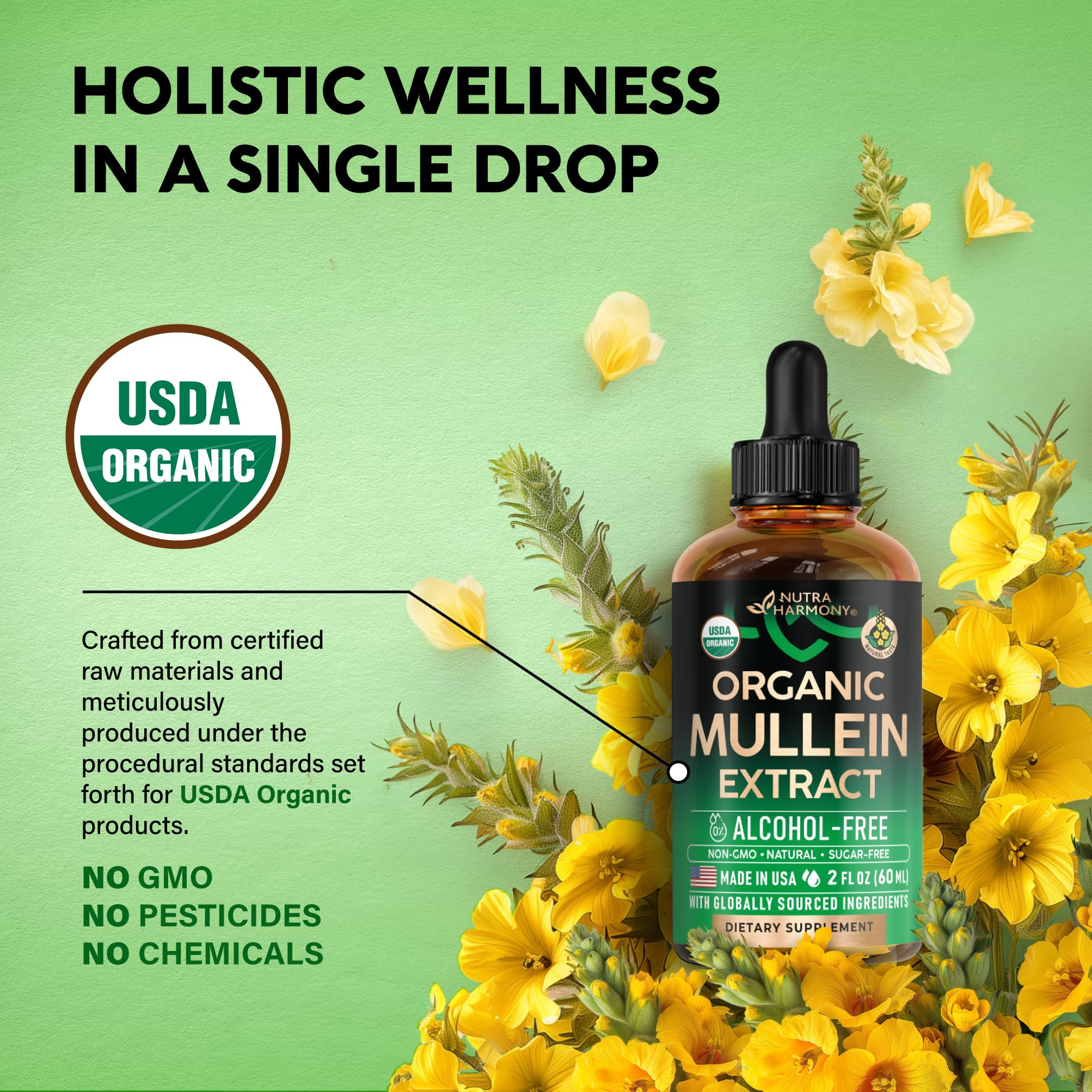 Mullein Drops for Lungs – USDA Organic Mullein Extract, Made in USA