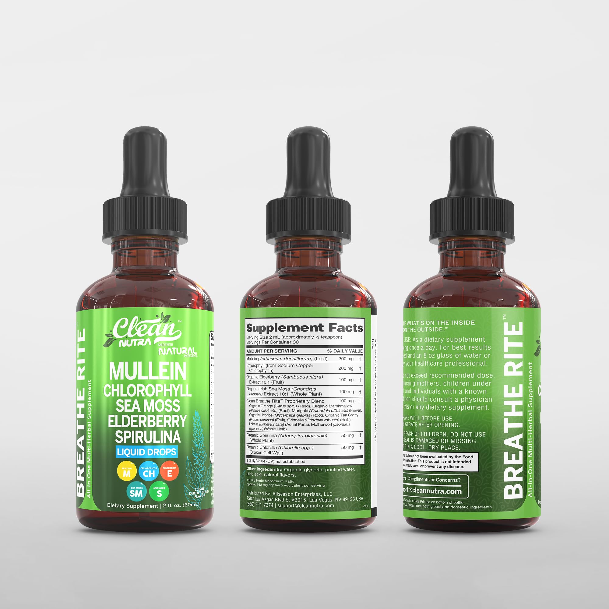 Clean Nutra Mullein Drops for Lungs – Organic Sea Moss & Herbal Lung Support