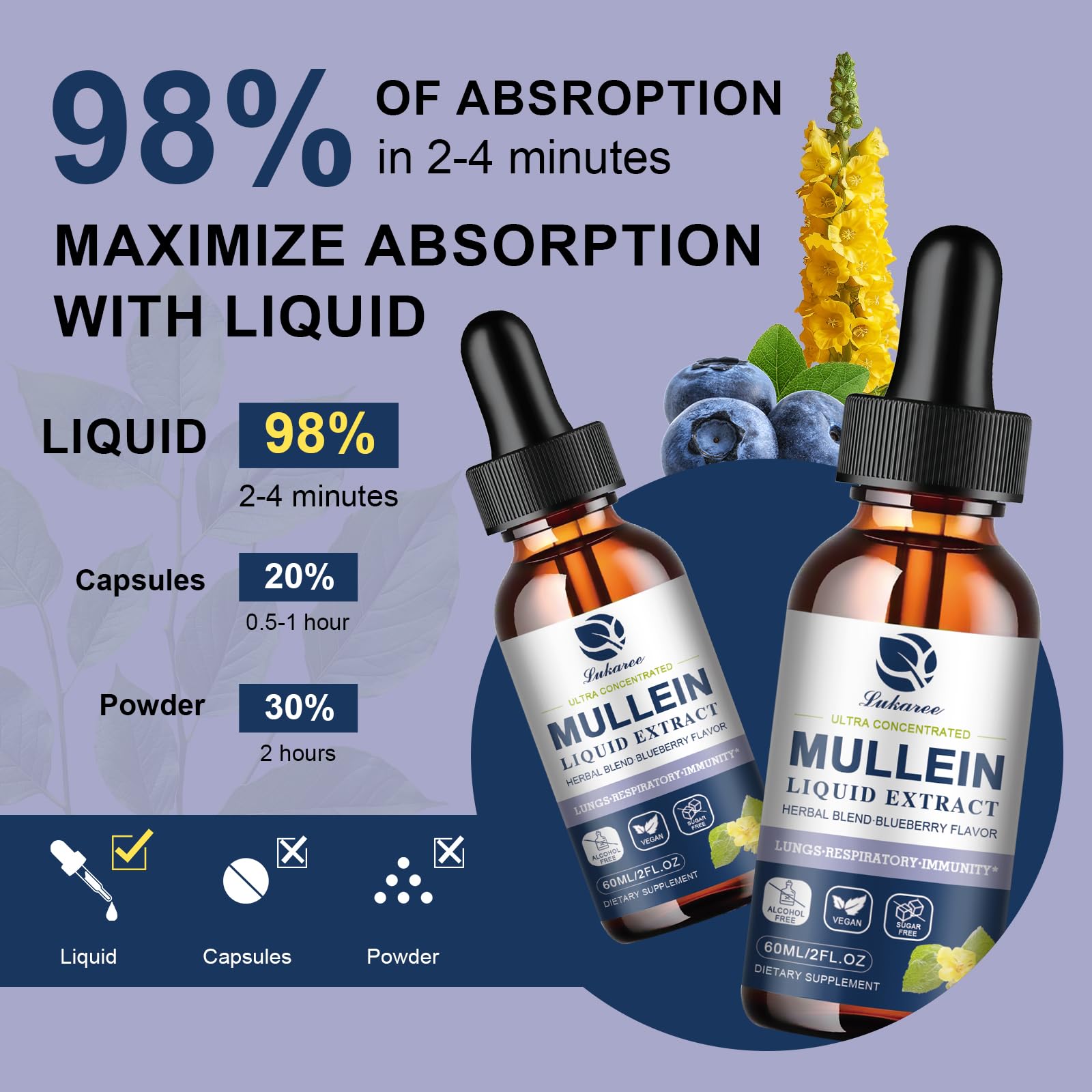 Mullein Drops for Lungs – Lung Detox & Immune Support (60 Servings) – Vegan Tincture