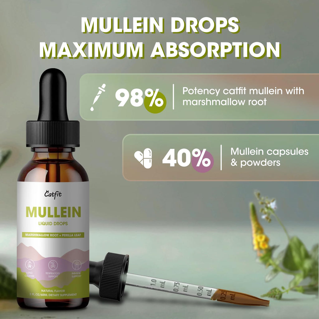 Mullein Drops for Lungs – Herbal Respiratory Support with Mullein, Marshmallow, Perilla & Astragalus, 2 fl oz | Vegan