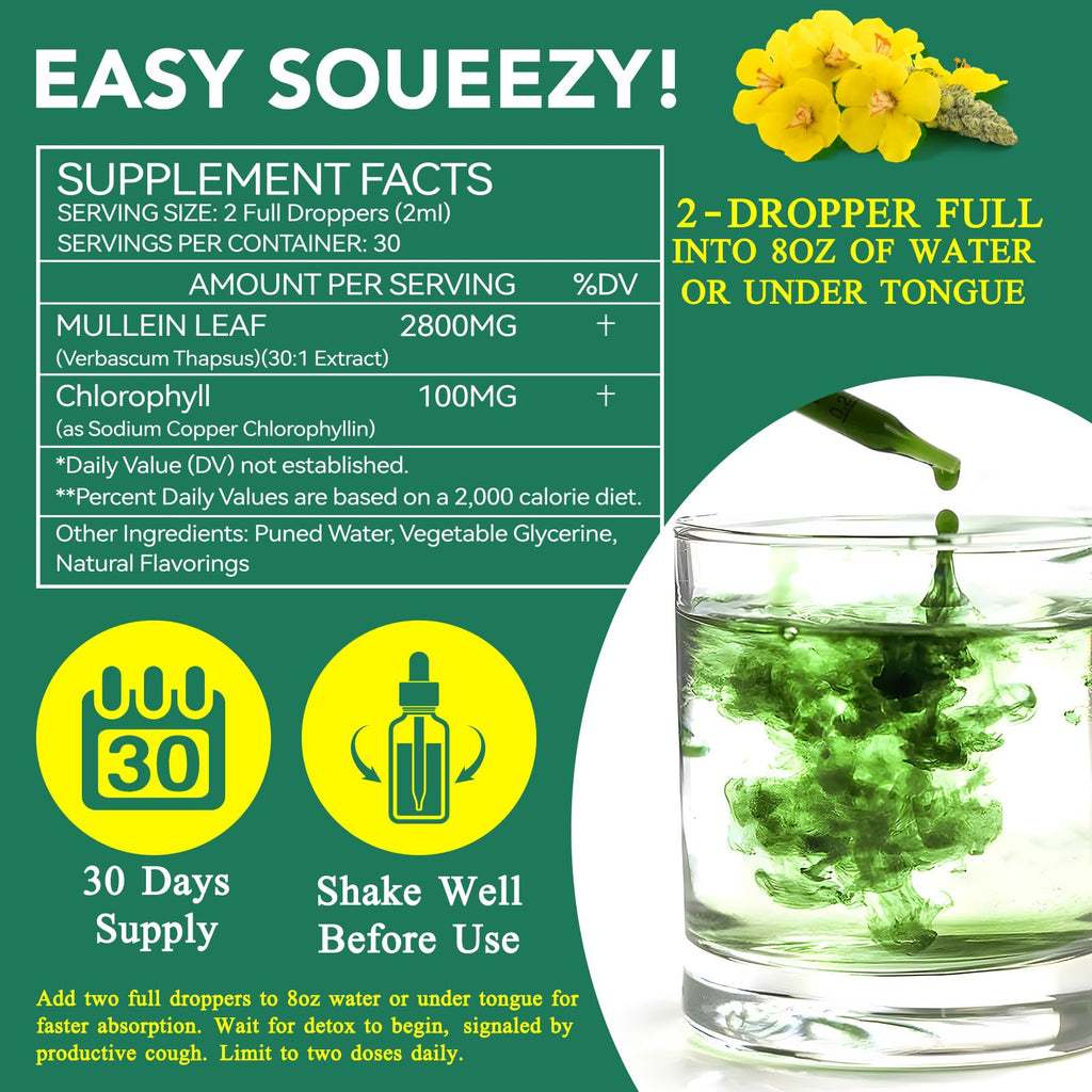 Mullein Drops for Lungs - 4 Fl Oz | Respiratory Support & Immune Health