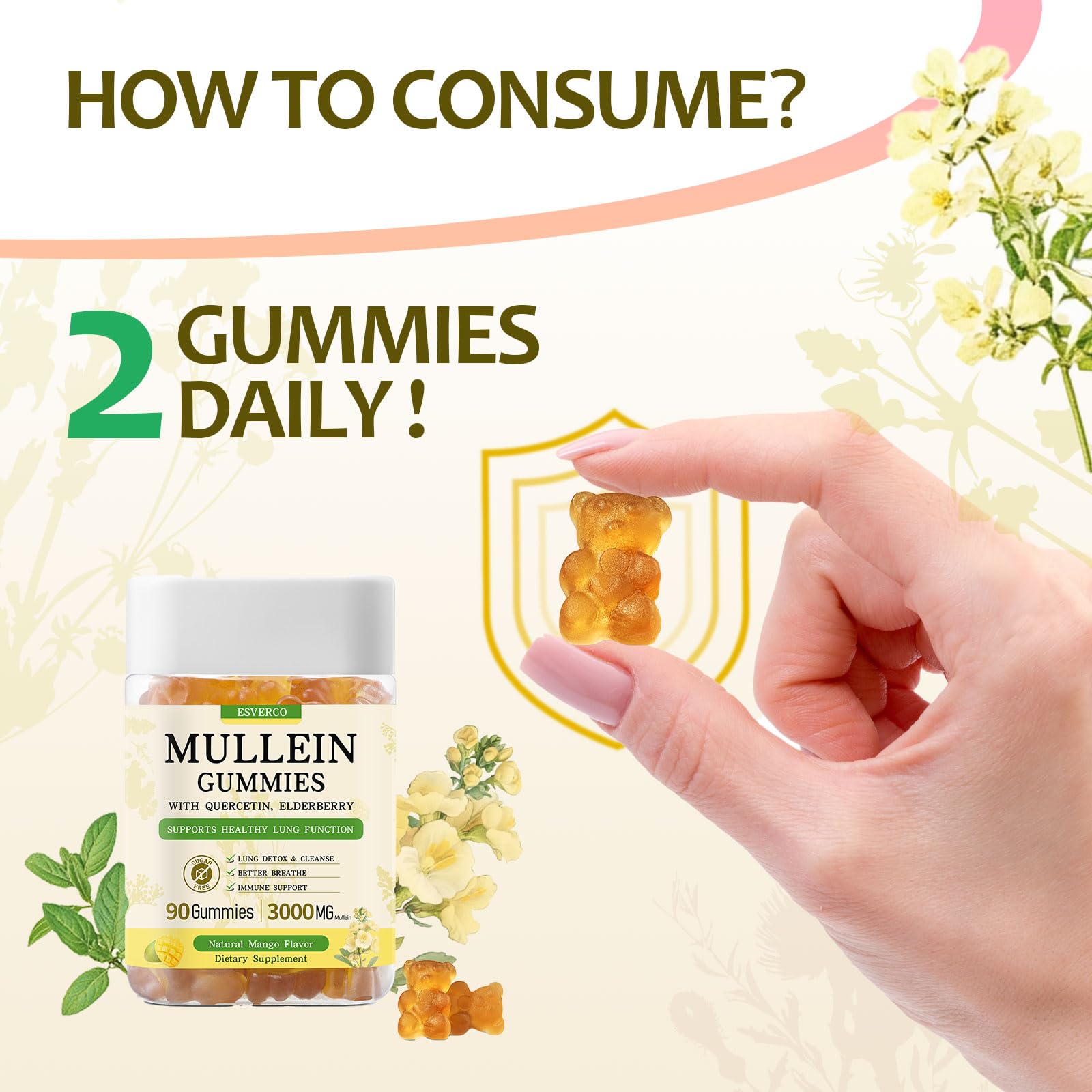 Mullein Gummies 3600mg – 7-in-1 Lung Health, Immune Support, Vegan, No Sugar | 90 Count