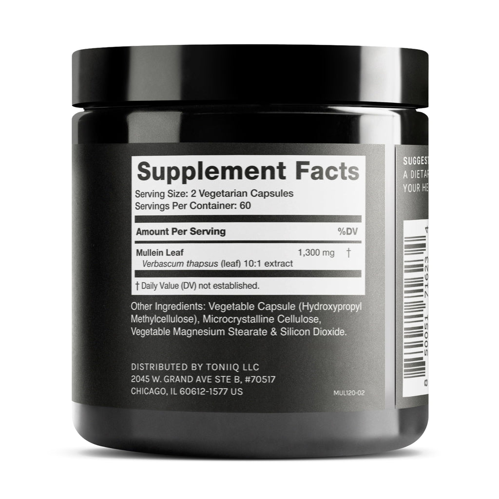 Mullein Leaf Capsules - Ultra High Potency 10:1 Extract | 1300mg per Serving | 120 Capsules