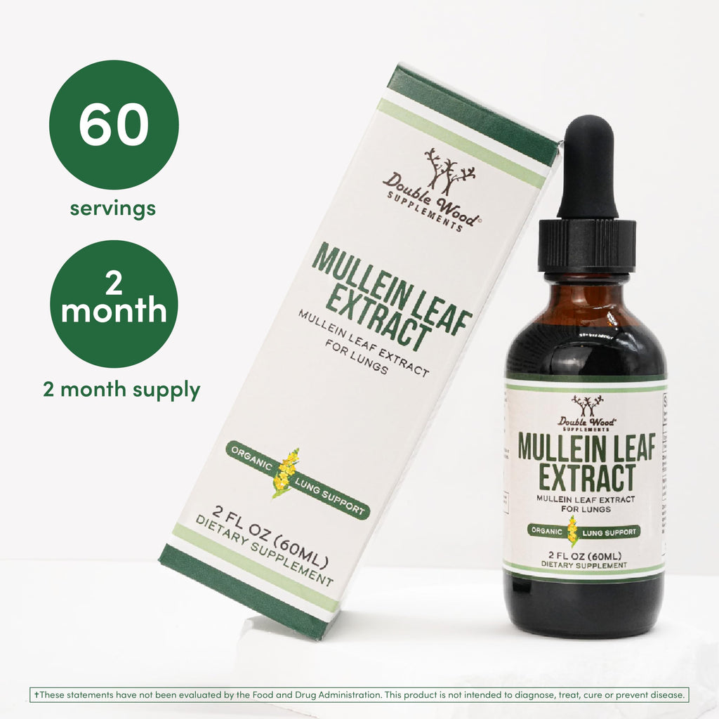 Double Wood Mullein Leaf Drops for Lungs – 2 oz, 60 Servings, Supports Respiratory Health