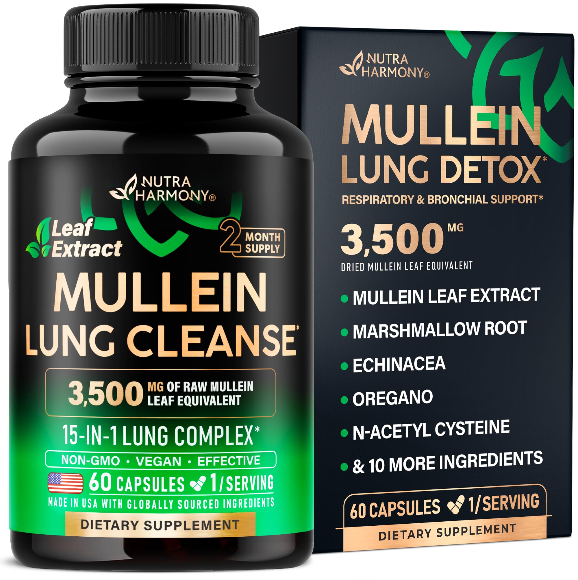 Mullein Leaf Extract for Lung Detox – 15-in-1 Lung Support (USA Made) | Smokers Cleanse