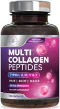 Multi Collagen 2400 mg - Types I, II, III, V & X | Hydrolyzed Collagen Capsules for Hair, Skin, Nails & Joints - 120 Capsules
