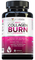 Vitauthority Multi Collagen Burn – 5 Types, Hyaluronic Acid, Vitamin C | Caffeine-Free Capsules