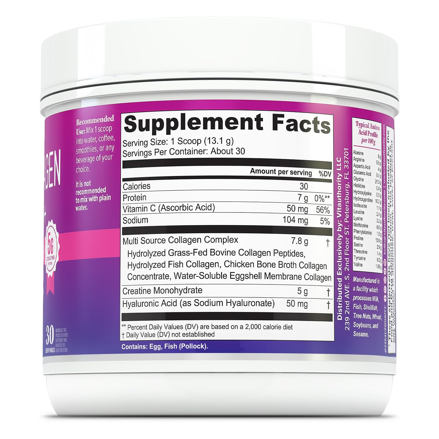 Multi Collagen Protein + Creatine | 5g Creatine Monohydrate, 30 Servings