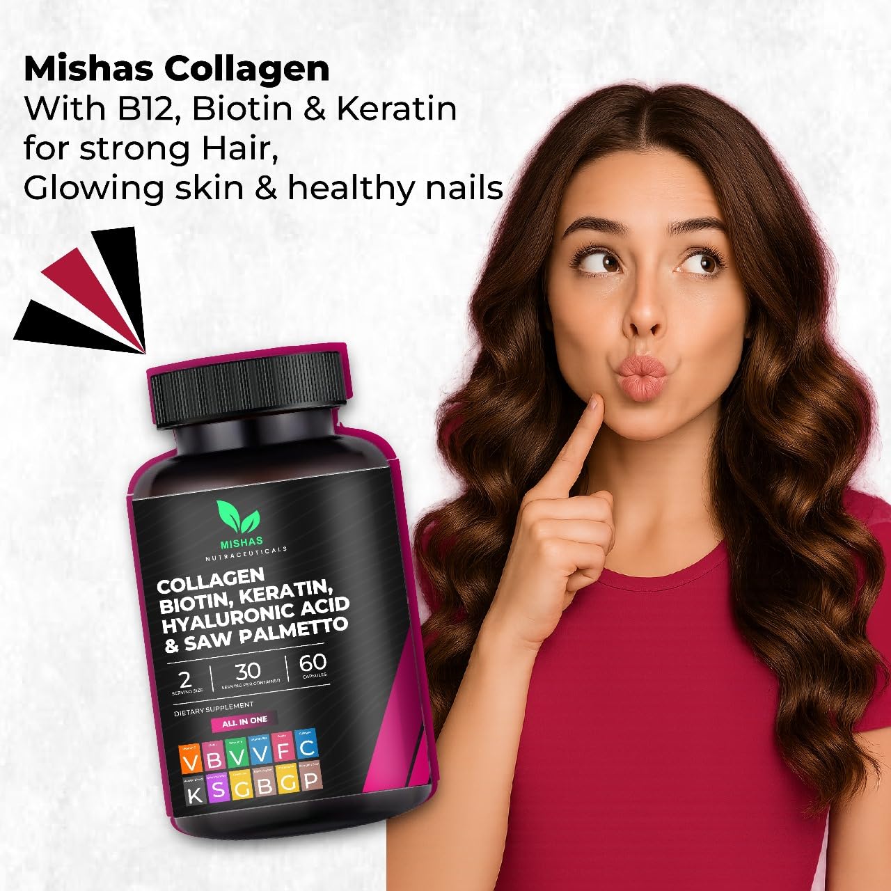 Multi Collagen Hair Pills with Biotin 10,000mcg – Keratin, Hyaluronic Acid & DHT Blocker | 60 Vegan Capsules