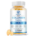 Multi Collagen Peptides with Hyaluronic Acid & Vitamin C – Skin, Hair & Nails | 280 Softgels | Non-GMO