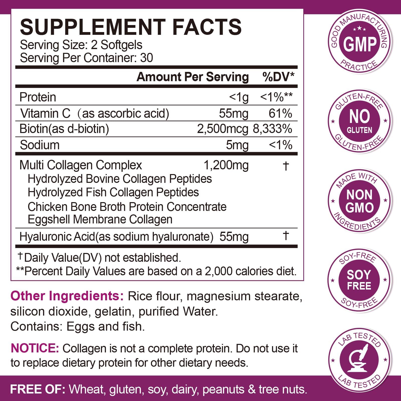 Multi Collagen Peptides Softgels – Type I, II, III, V, X for Skin, Hair, Nails & Joints | Non-GMO