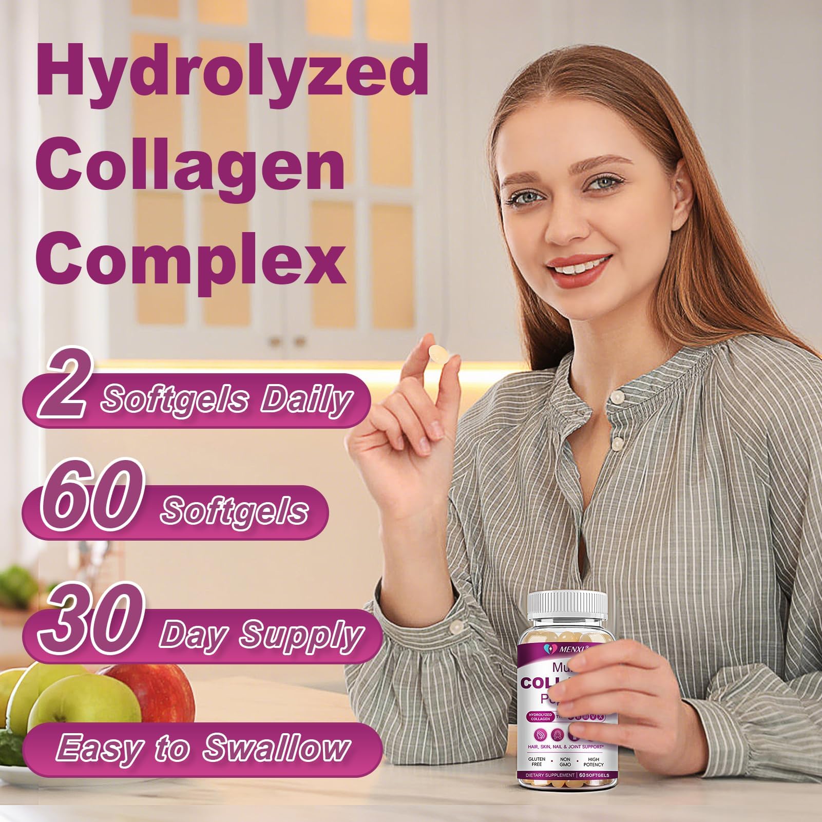 Multi Collagen Peptides Softgels – Type I, II, III, V, X for Skin, Hair, Nails & Joints | Non-GMO