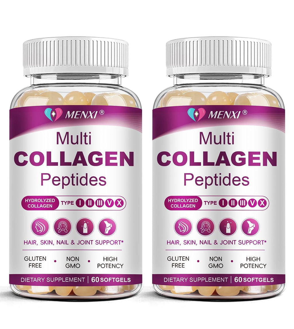 Multi Collagen Peptides Softgels - Types I II III V X with Biotin Vitamin C Hyaluronic Acid