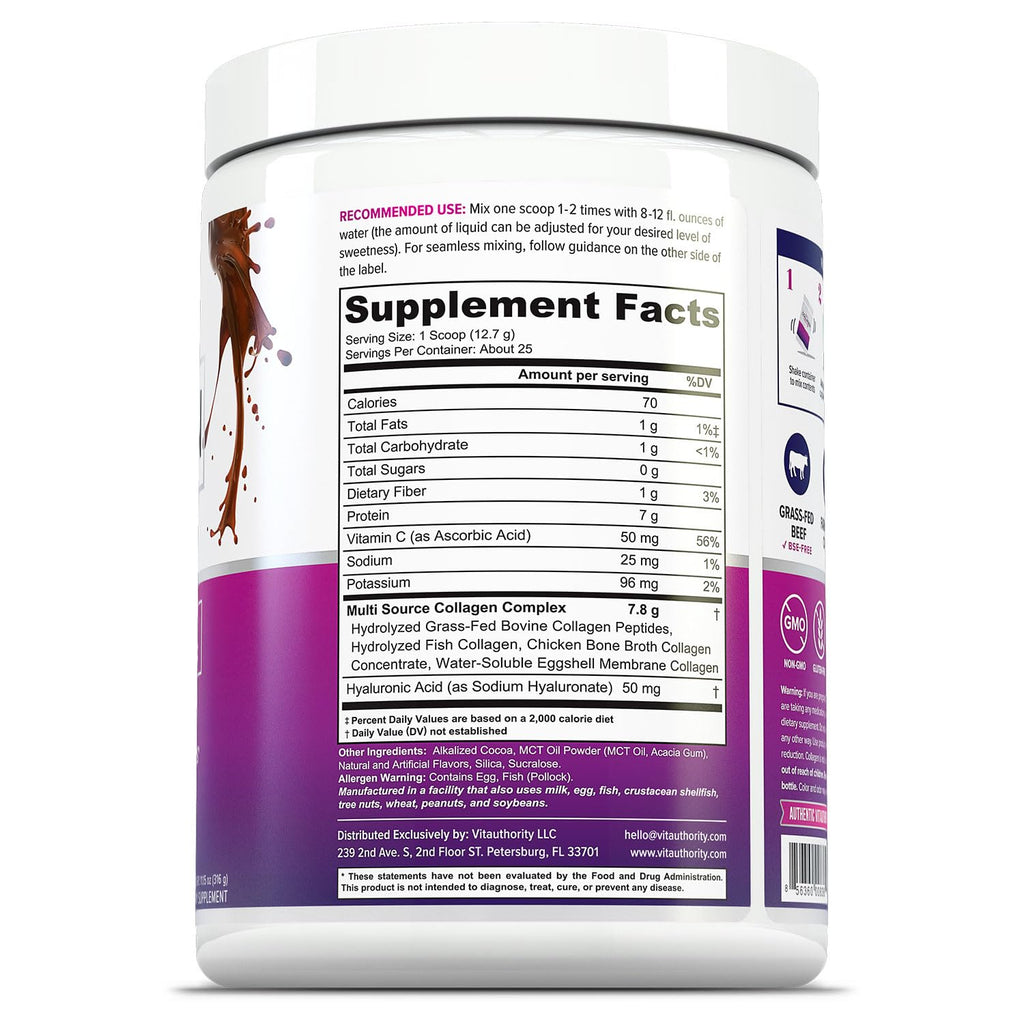 Multi Collagen Peptides Powder for Women - Chocolate, Types I-II-III-V-X, Vitamin C & Hyaluronic Acid (30 Servings)