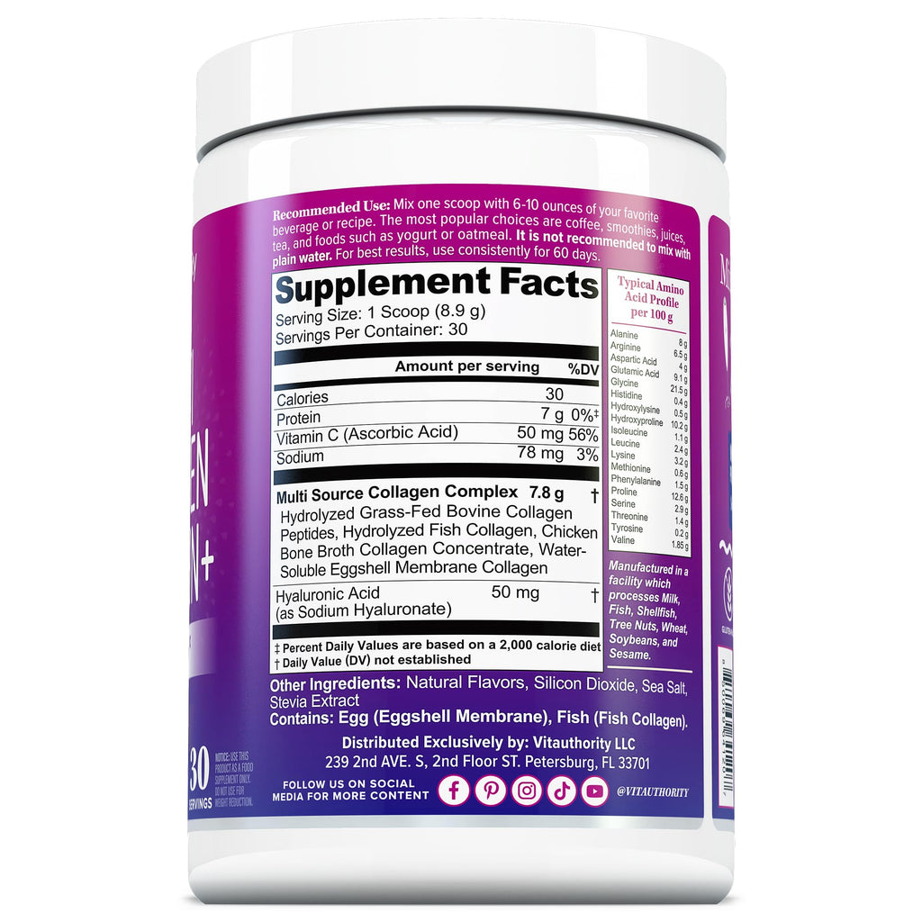 Multi Collagen Peptides Powder for Women – Vanilla, Vitamin C & Hyaluronic Acid