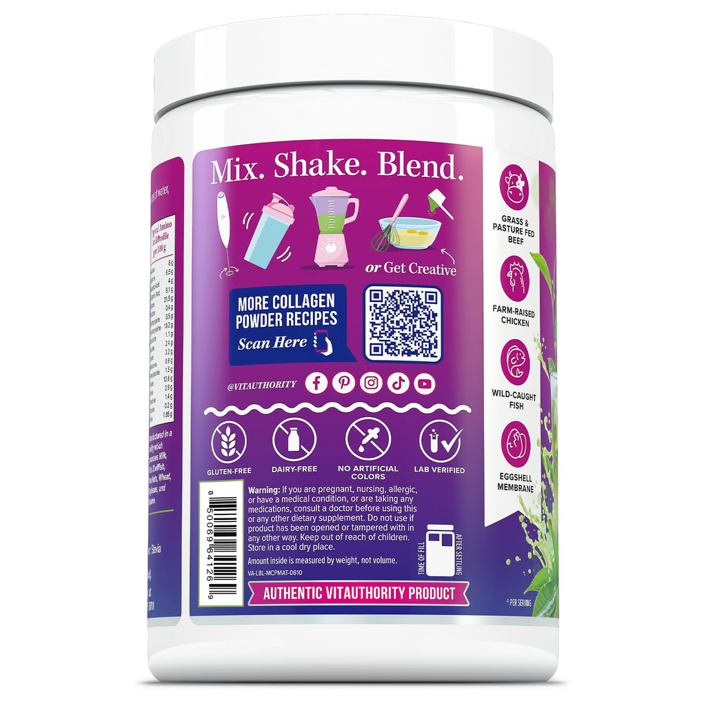 Multi Collagen Protein Powder for Women - Types I II III V & X with Vitamin C & Hyaluronic Acid, Matcha Flavor, 30 Servings