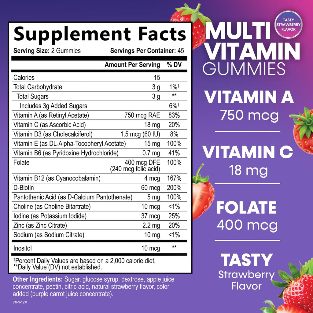 Multivitamin Gummies for Adults – Immune Support (A, C, D, B12) 90 Gummies