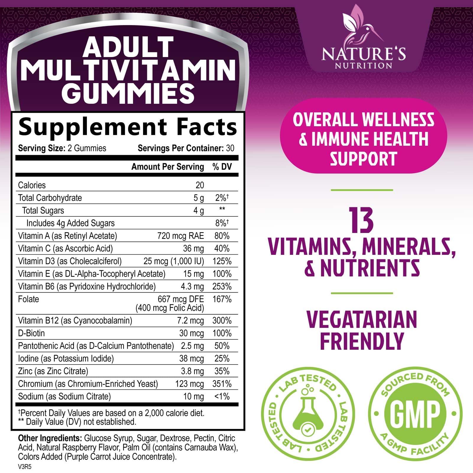 Multivitamin Gummies for Adults – Vitamins A, C, D & B12 | For Women & Men | Nature's Multi VIT Vitamin (60 Gummies)