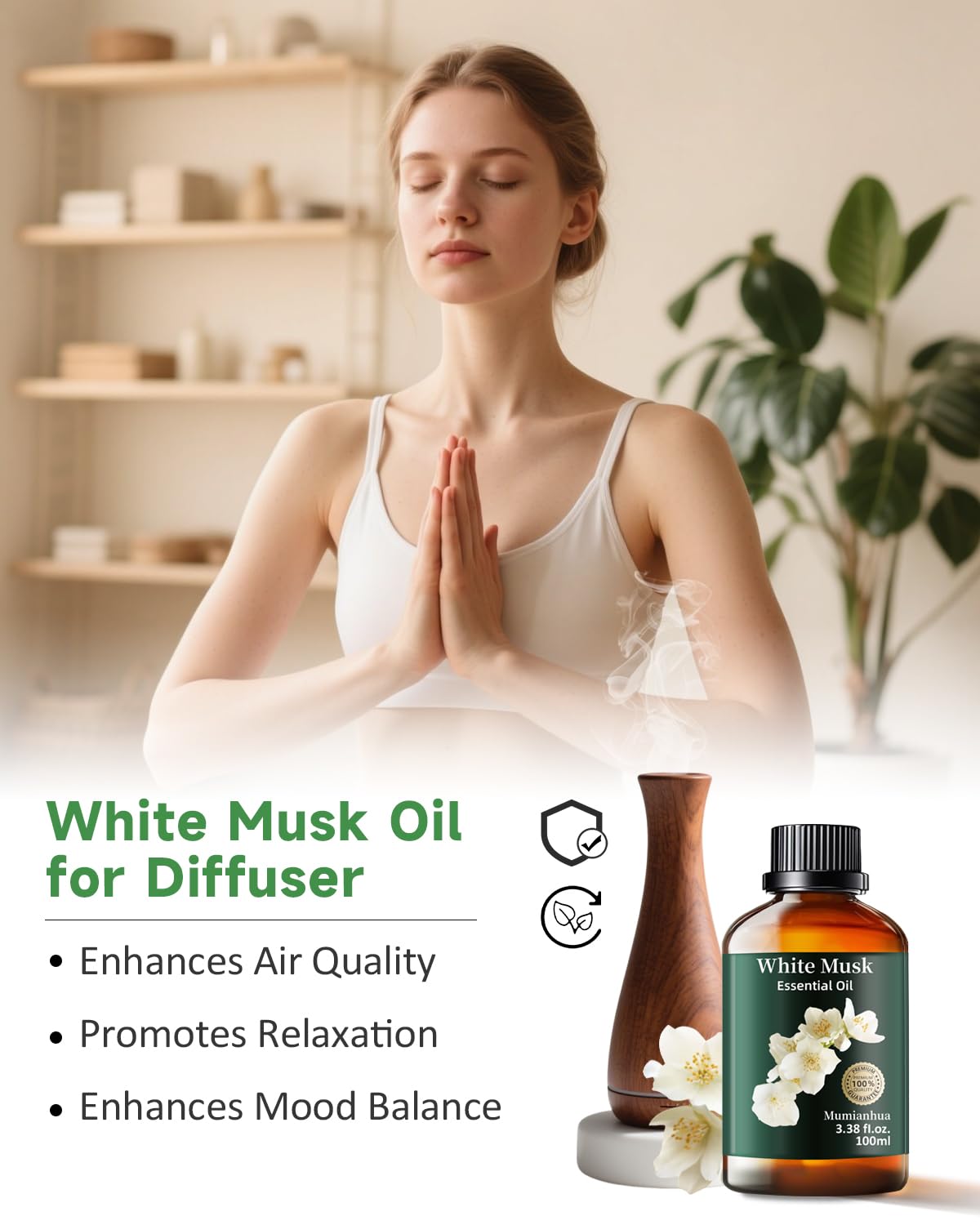 Mumianhua White Musk Oil 100% Pure – Therapeutic Grade Essential Oil for Diffusers, Skin & Body Care (3.38 fl oz)