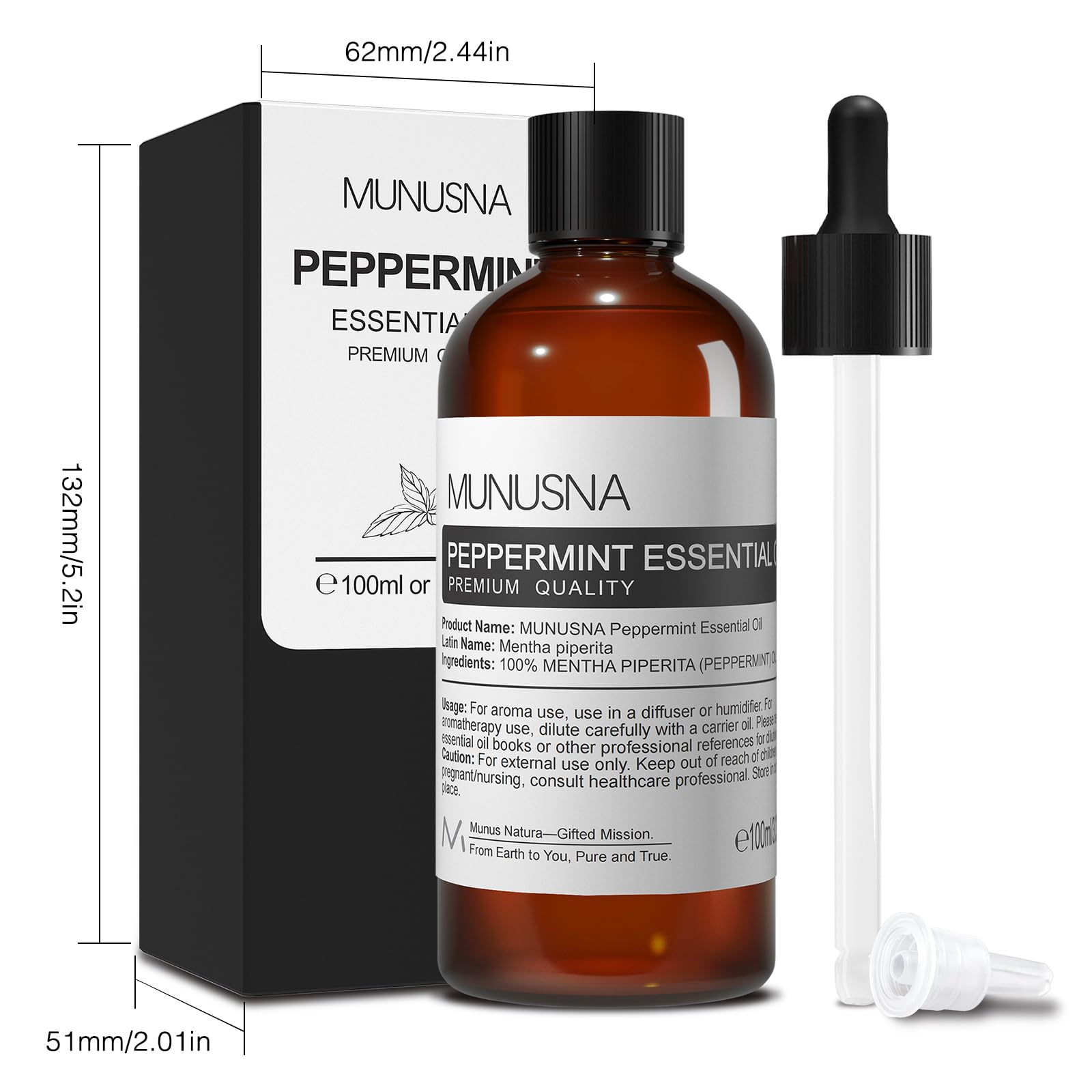 MUNUSNA Peppermint Essential Oil 100% Pure & Natural - 100ML | Aromatherapy, Diffuser, Skin & Hair Care