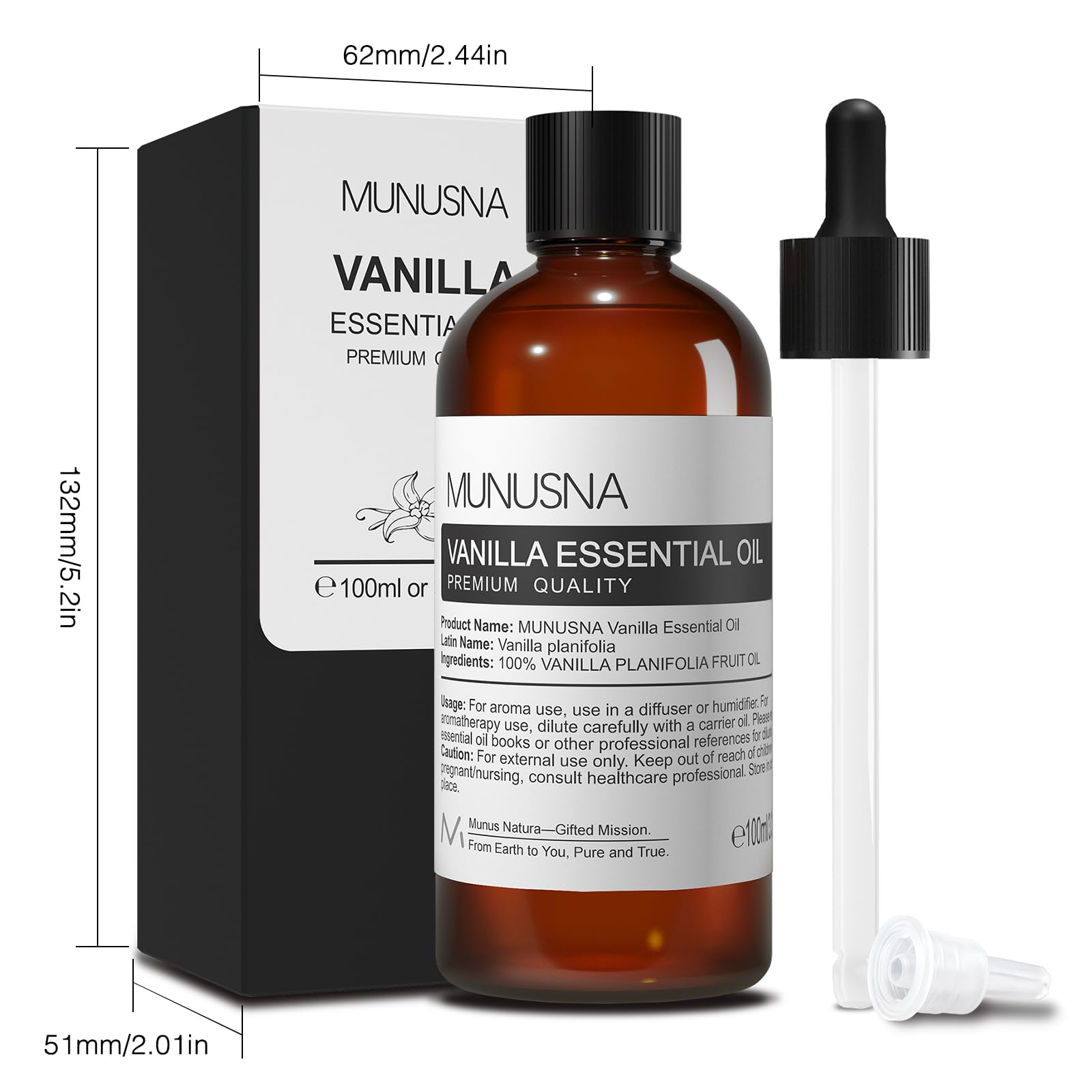 MUNUSNA Vanilla Essential Oil – 100% Natural & Pure (100ml) for Skin Care & Aromatherapy
