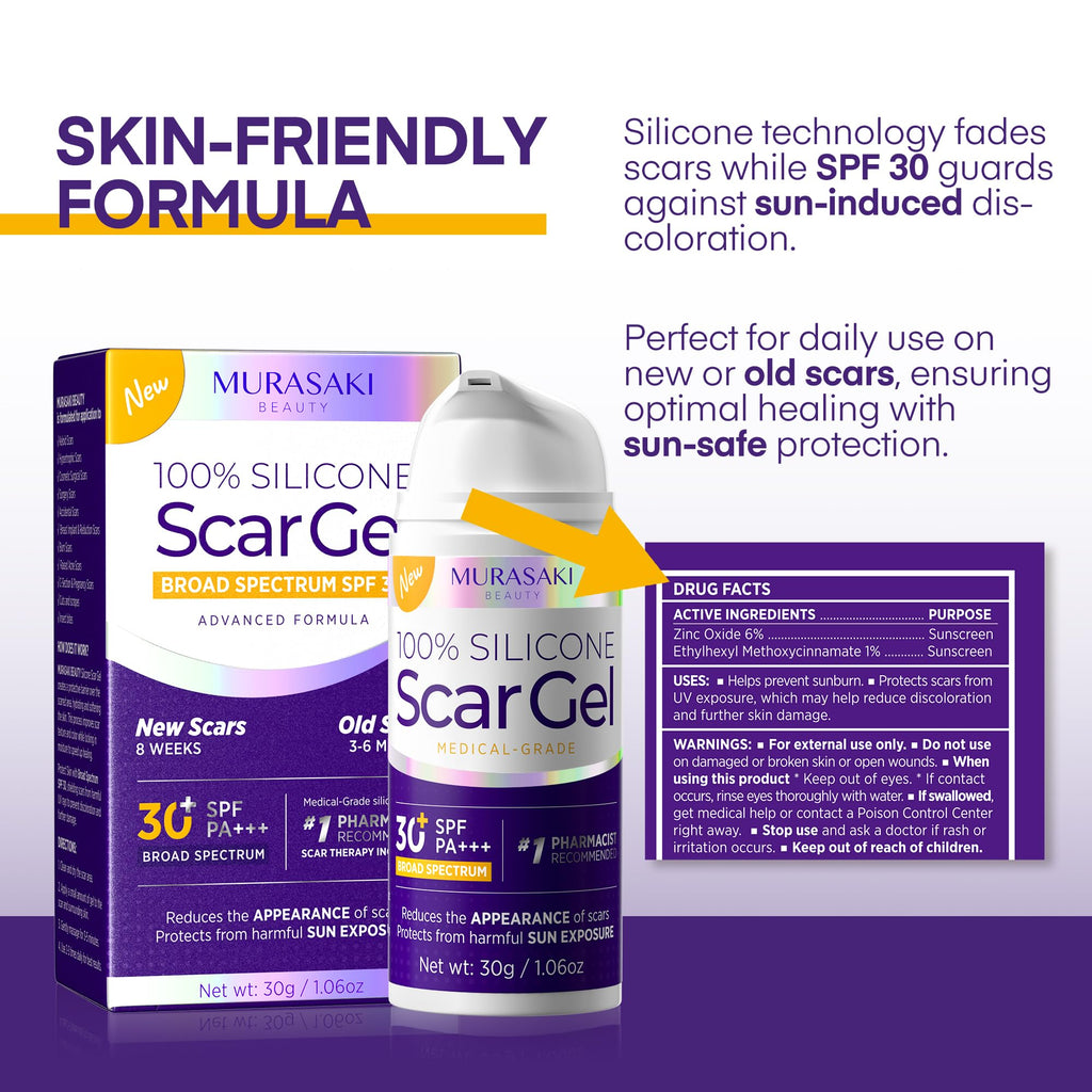 MURASAKI BEAUTY Silicone Scar Gel SPF 30 – Medical-Grade Scar Cream (1.06oz)