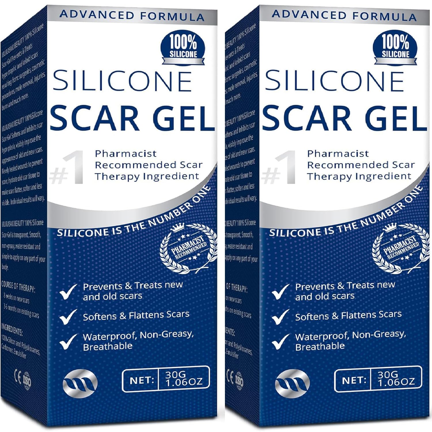 MURASAKI BEAUTY 100% Silicone Scar Gel 2-Pack – 2 x 1.06oz Tubes for Old & New Scars