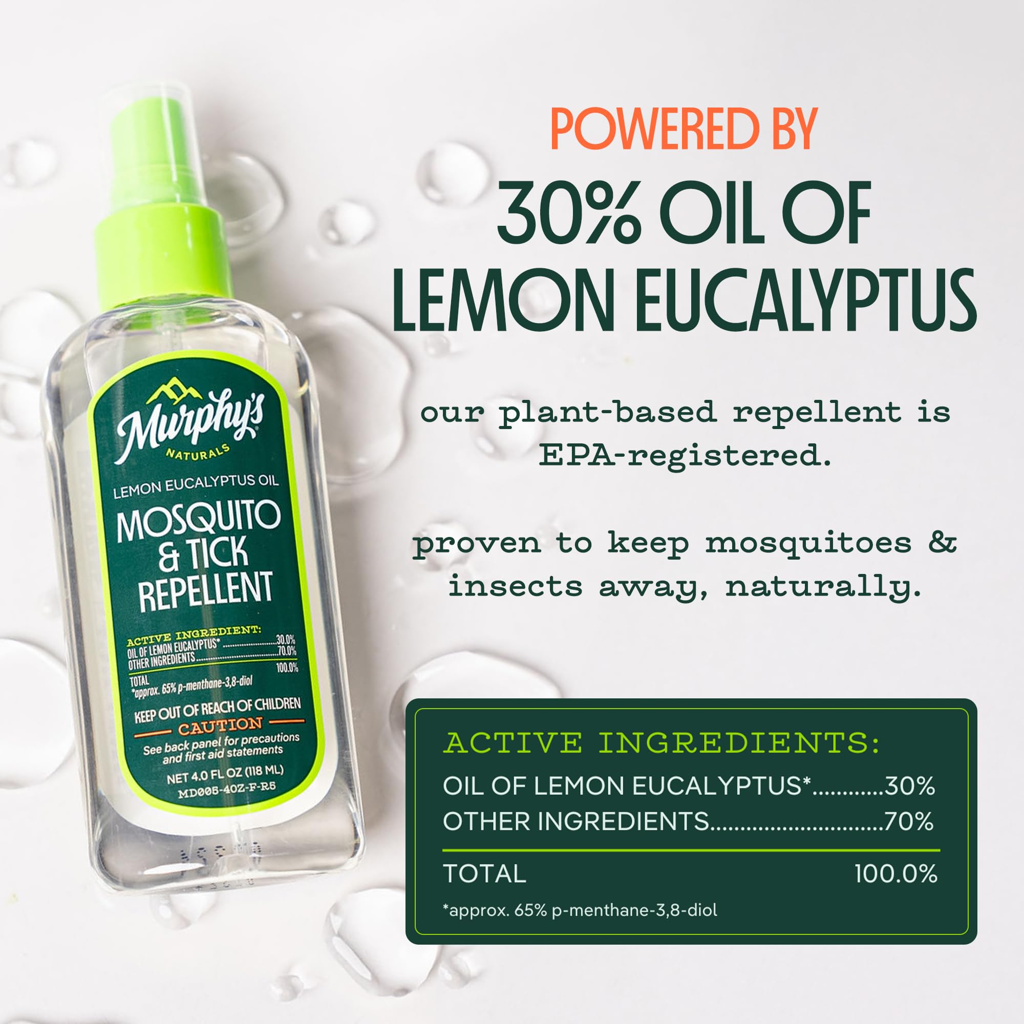 Murphy's Naturals Mosquito & Tick Repellent Spray — Lemon Eucalyptus, DEET-Free, 2oz Pump (3-Pack)